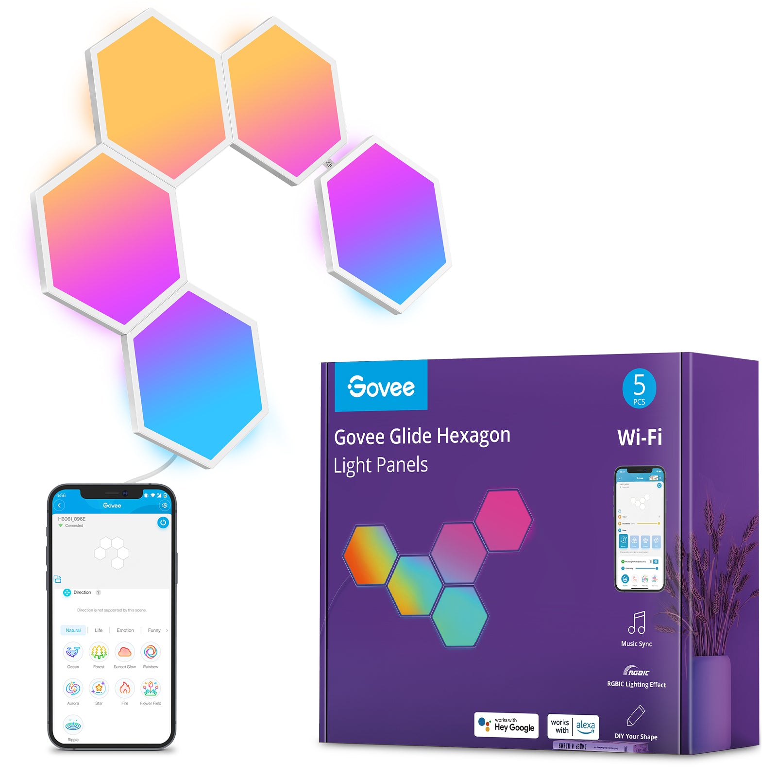 Govee Hexa Glide Light Panels - 5 Piece