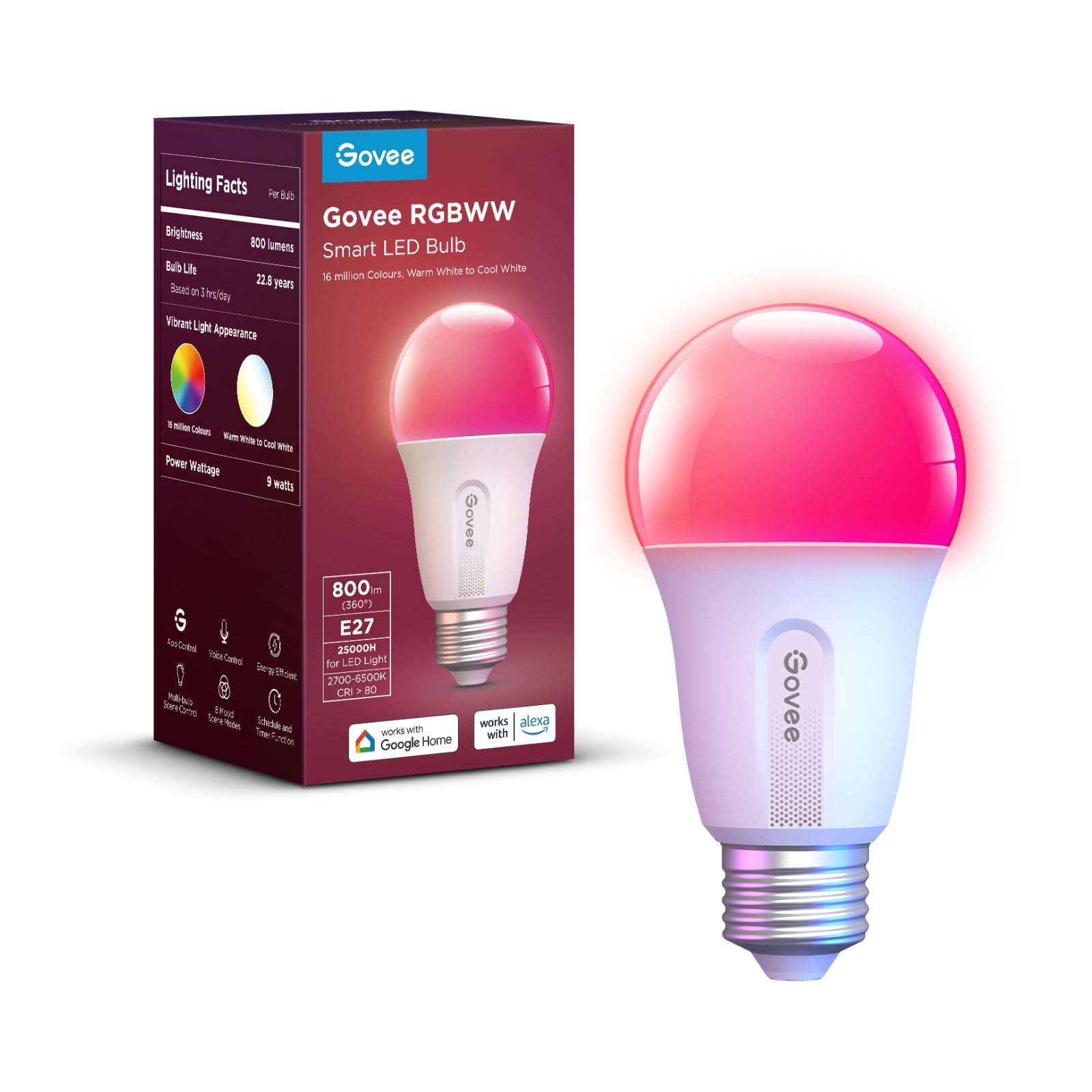 Govee Wi-Fi & Bluetooth Smart Light Bulb - E27