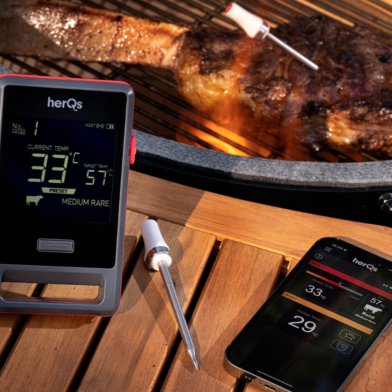herQs Pin Pro – Dual Wireless Rechargeable Smart Meat Thermometer