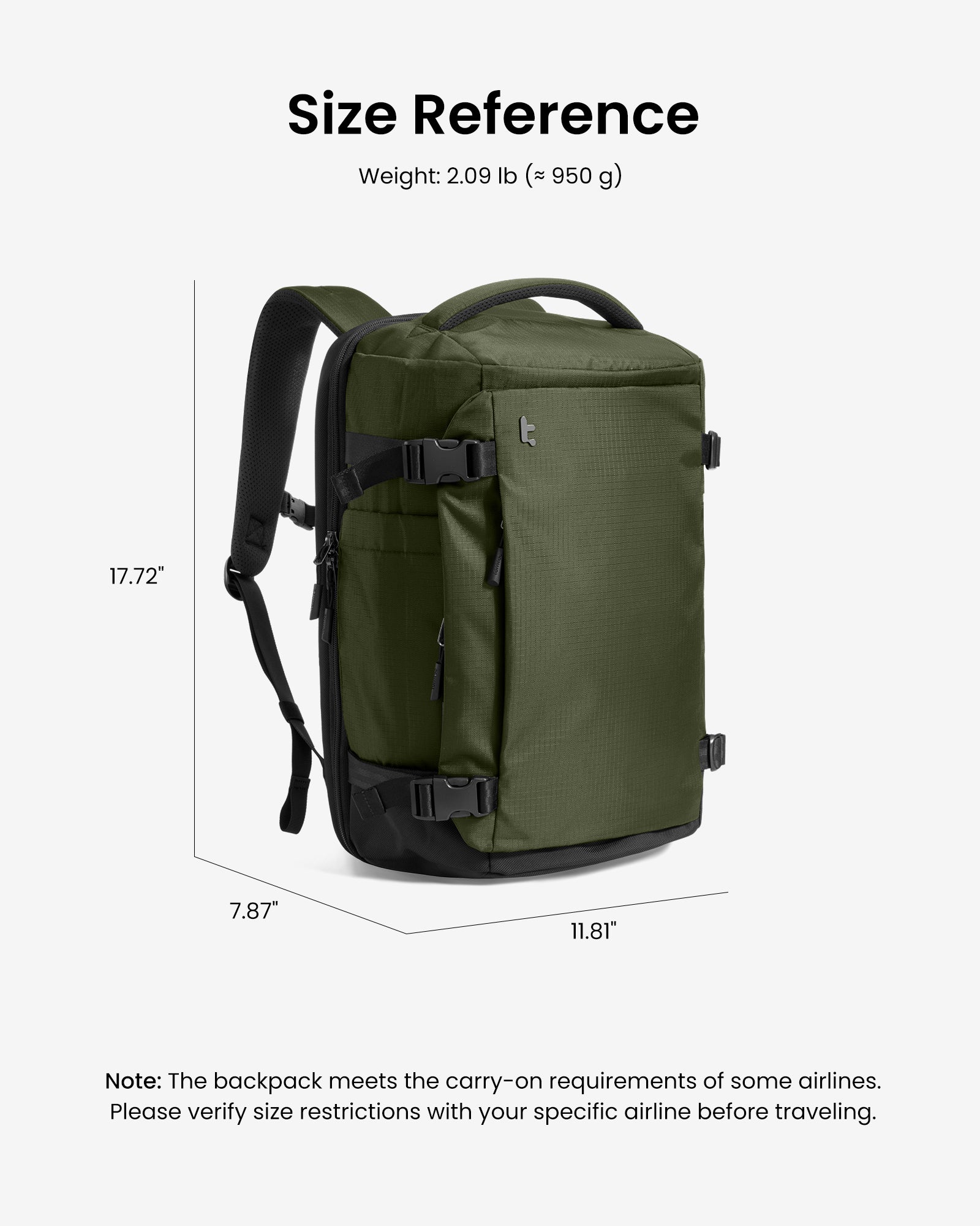 tomtoc Navigator-T66 Liteway Travel Backpack 16 Inch Universal/28L Green - T66S1T1 Laptop Backpacks