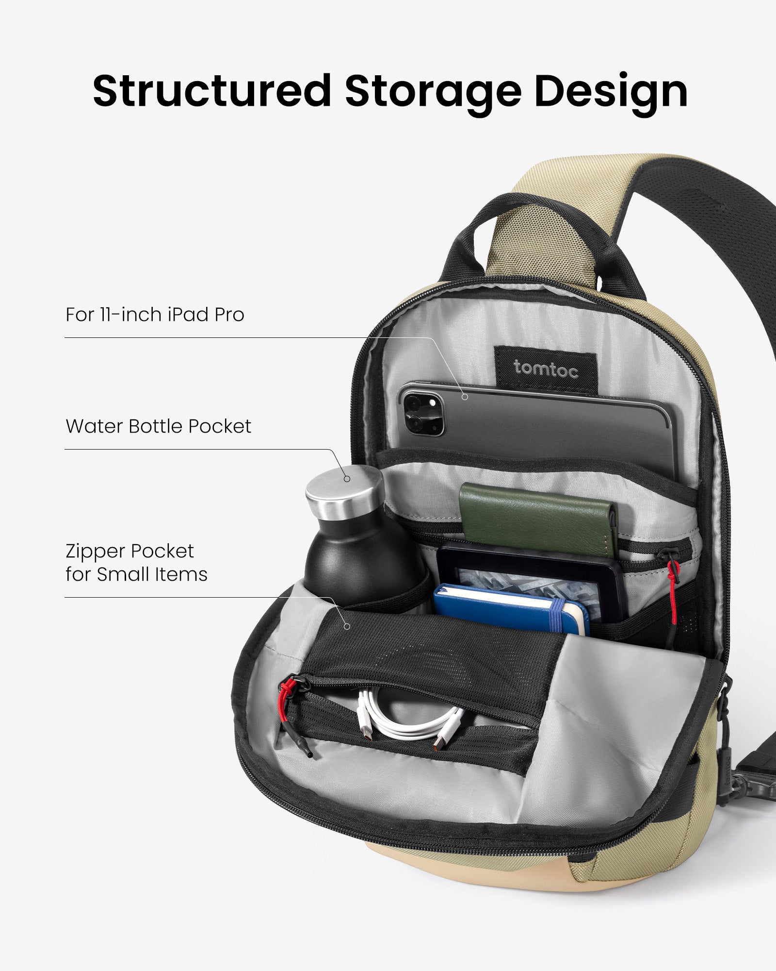 tomtoc Navigator-T24 Sling Bag 11 Inch/5L Khaki - T24S1K1 Laptop Backpacks