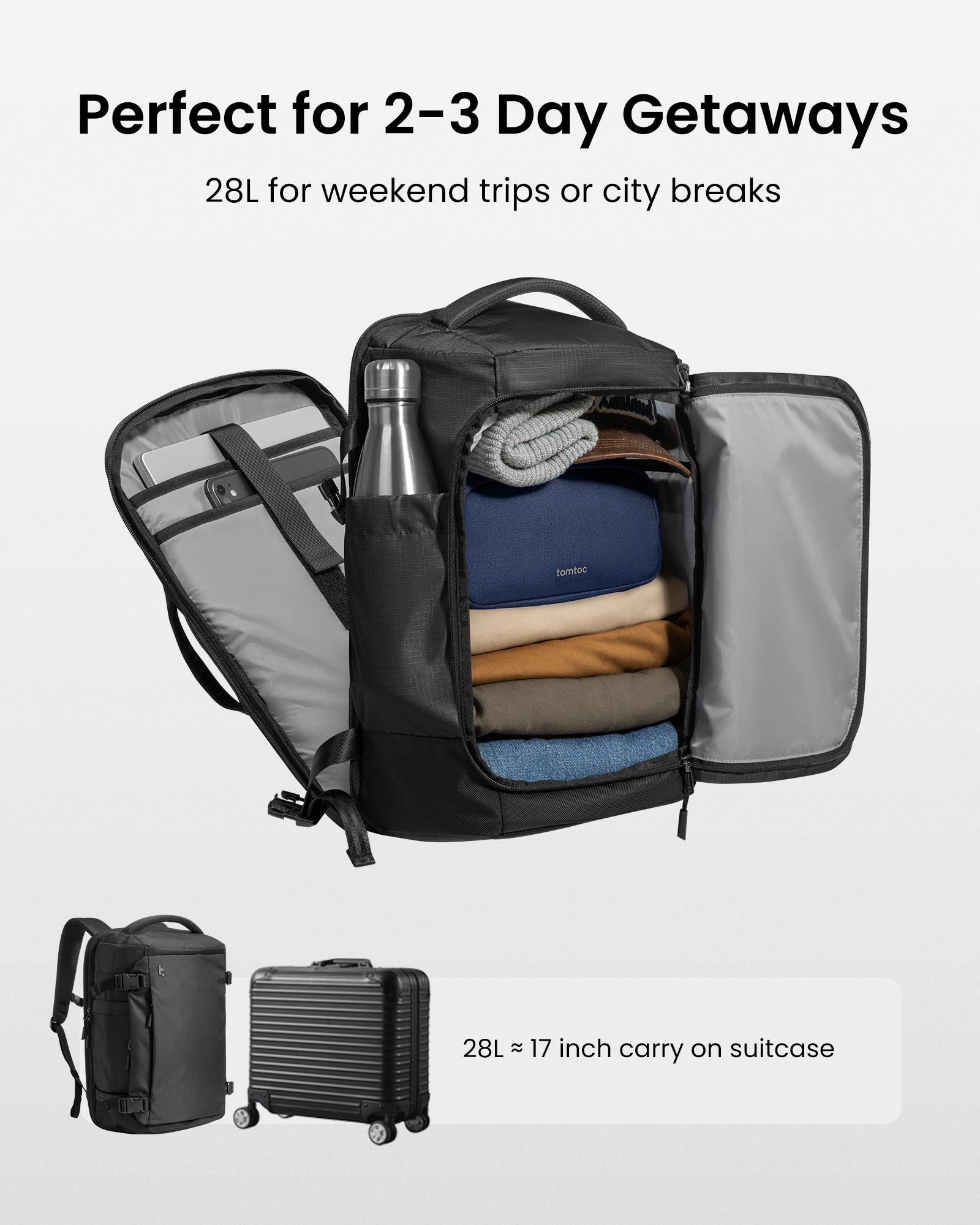 tomtoc Navigator-T66 Liteway Travel Backpack 16 Inch Universal/28L Black - T66S1D2 Laptop Backpacks