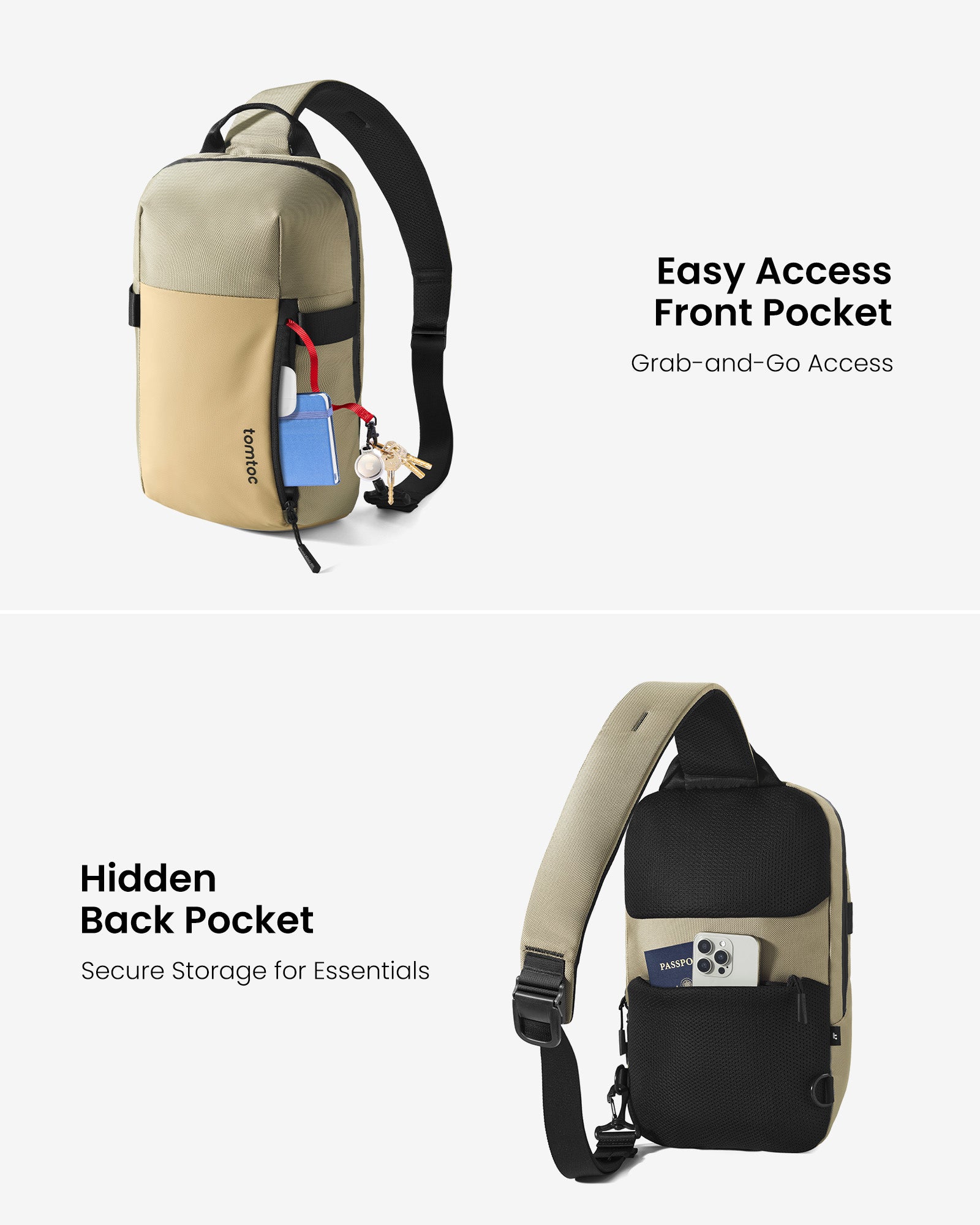 tomtoc Navigator-T24 Sling Bag 14 Inch/7L Khaki - T24M1K1 Laptop Backpacks