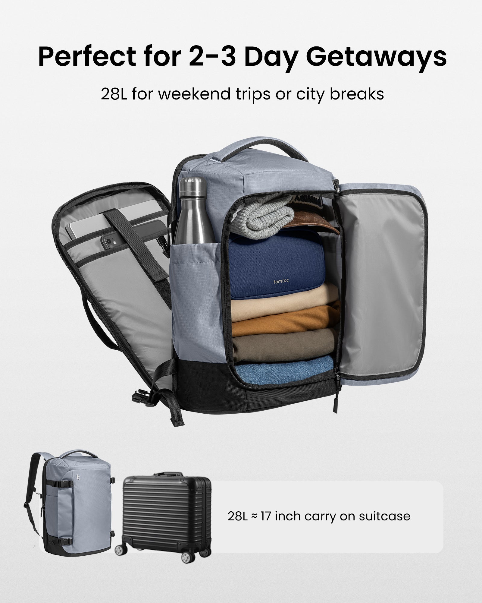 tomtoc Navigator-T66 Liteway Travel Backpack 16 Inch Universal/28L Light Gray - T66S1G2 Laptop Backpacks