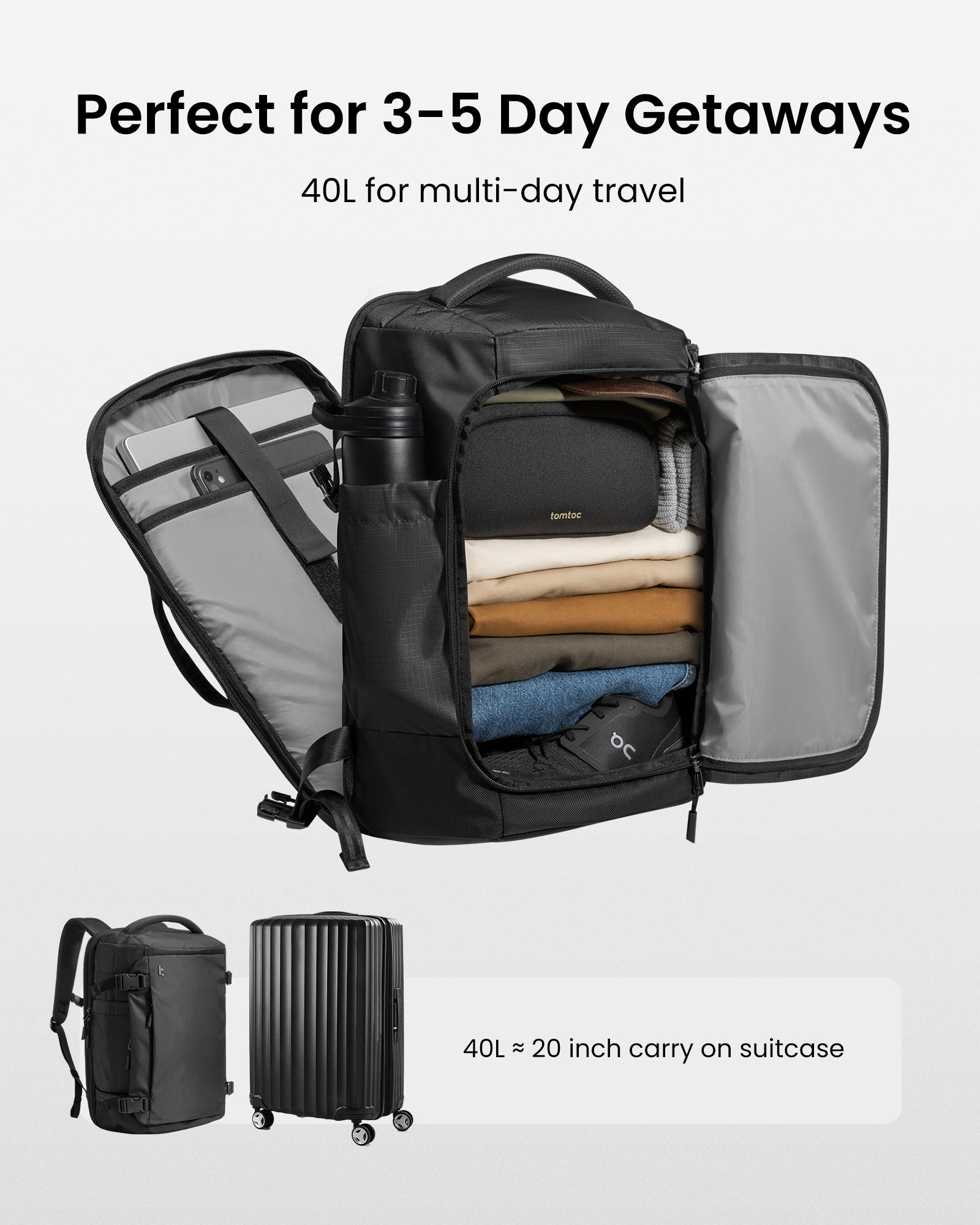 tomtoc Navigator-T66 Liteway Travel Backpack 17 Inch/40L Black - T66M1D2 Backpacks