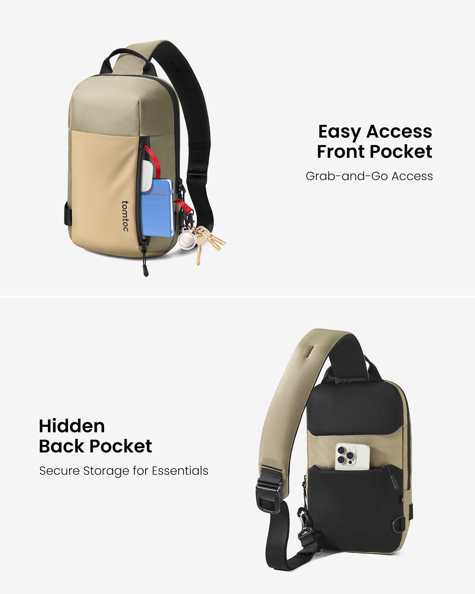 tomtoc Navigator-T24 Sling Bag 11 Inch/5L Khaki - T24S1K1 Laptop Backpacks