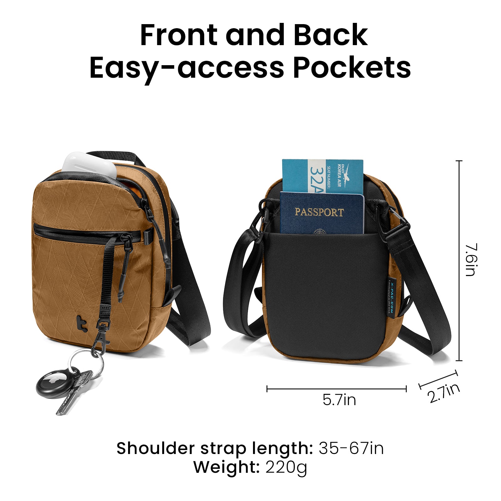 tomtoc Aviator-T37 Travel Crossbody Bag 1.3L X-Pac Brown - T37S1Y1 Cross Body Bags
