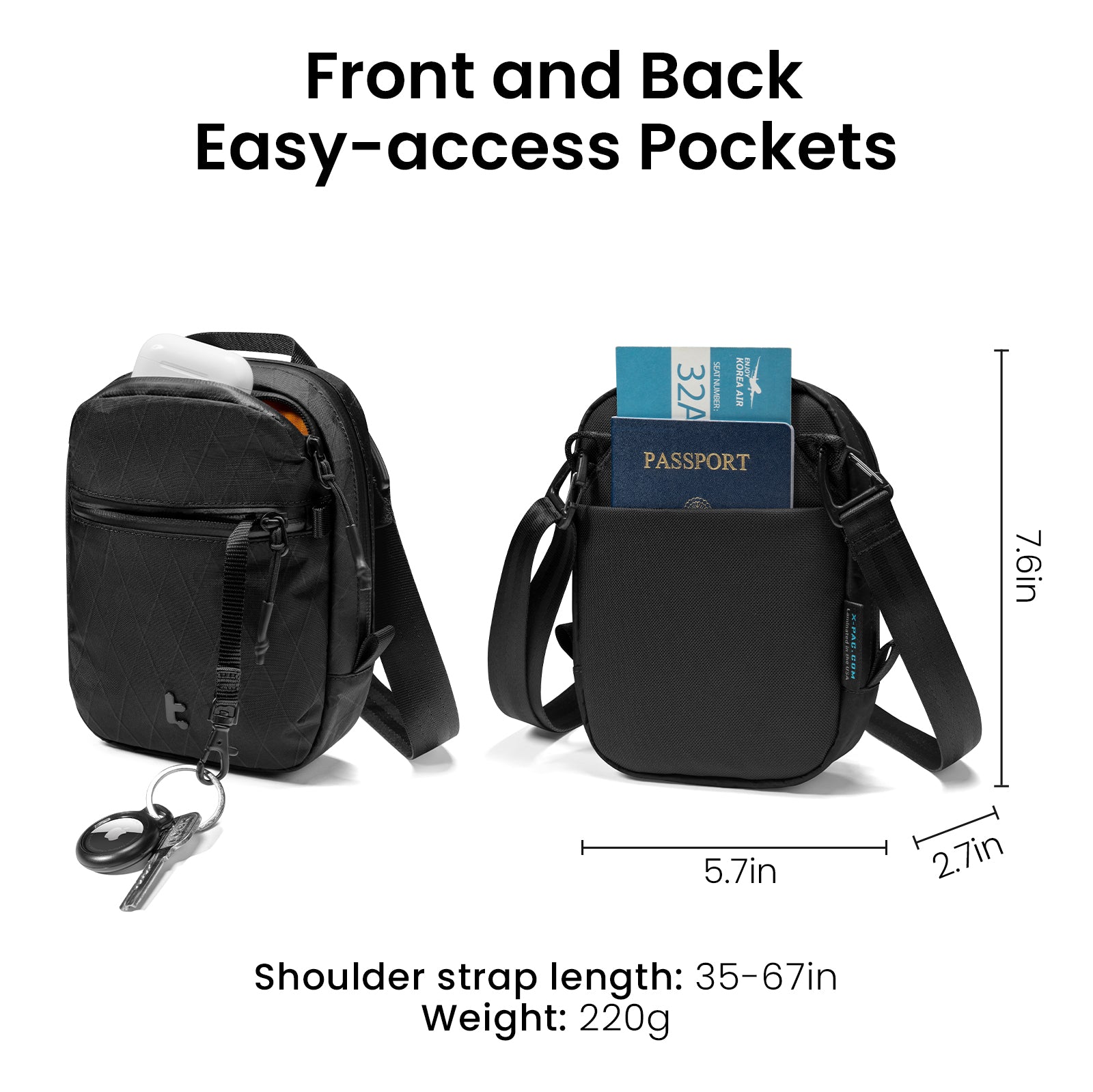 tomtoc Aviator-T37 Travel Crossbody Bag 1.3L X-Pac Black - T37S1D2 Cross Body Bags