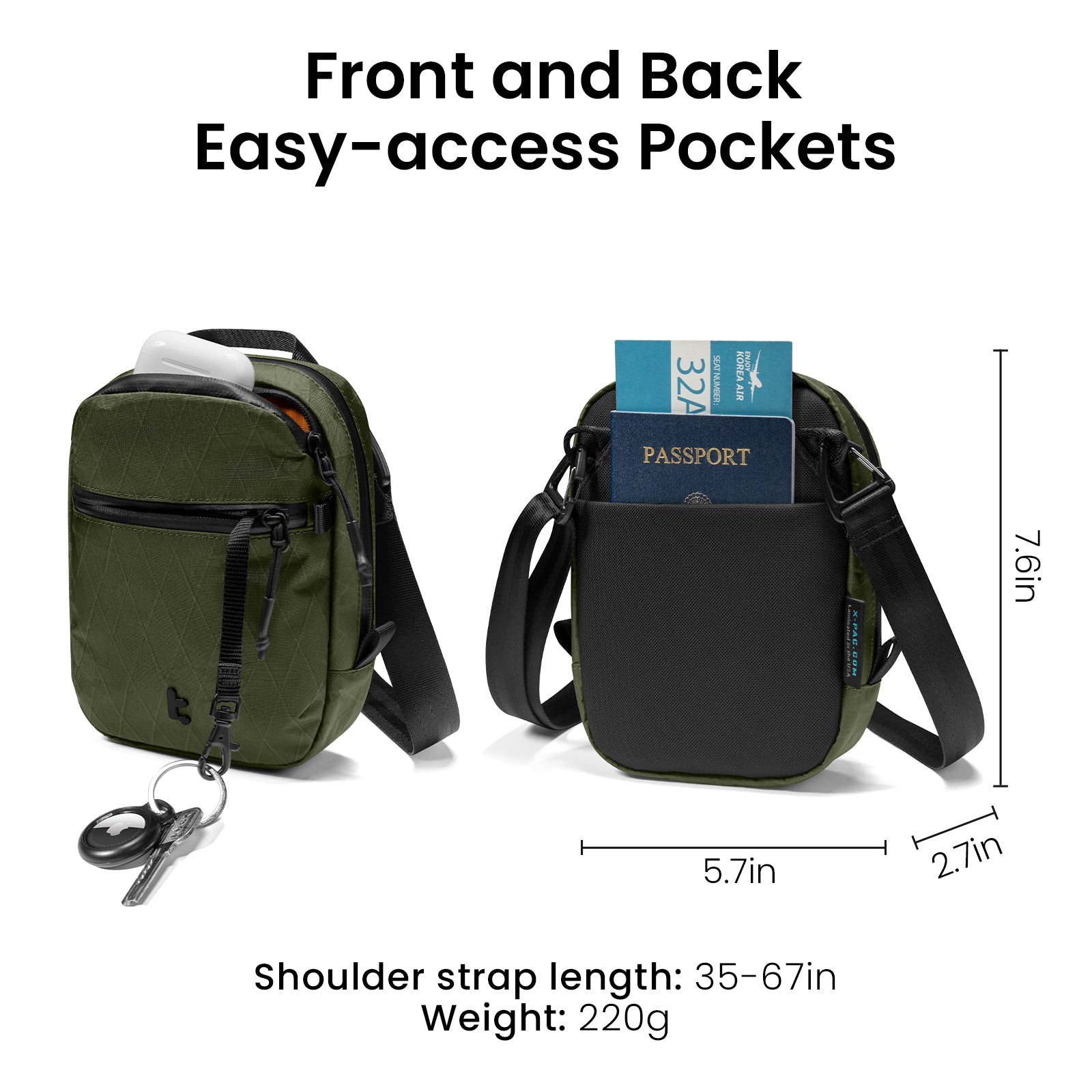 tomtoc Aviator-T37 Travel Crossbody Bag 1.3L X-Pac Olive - T37S1T1 Cross Body Bags