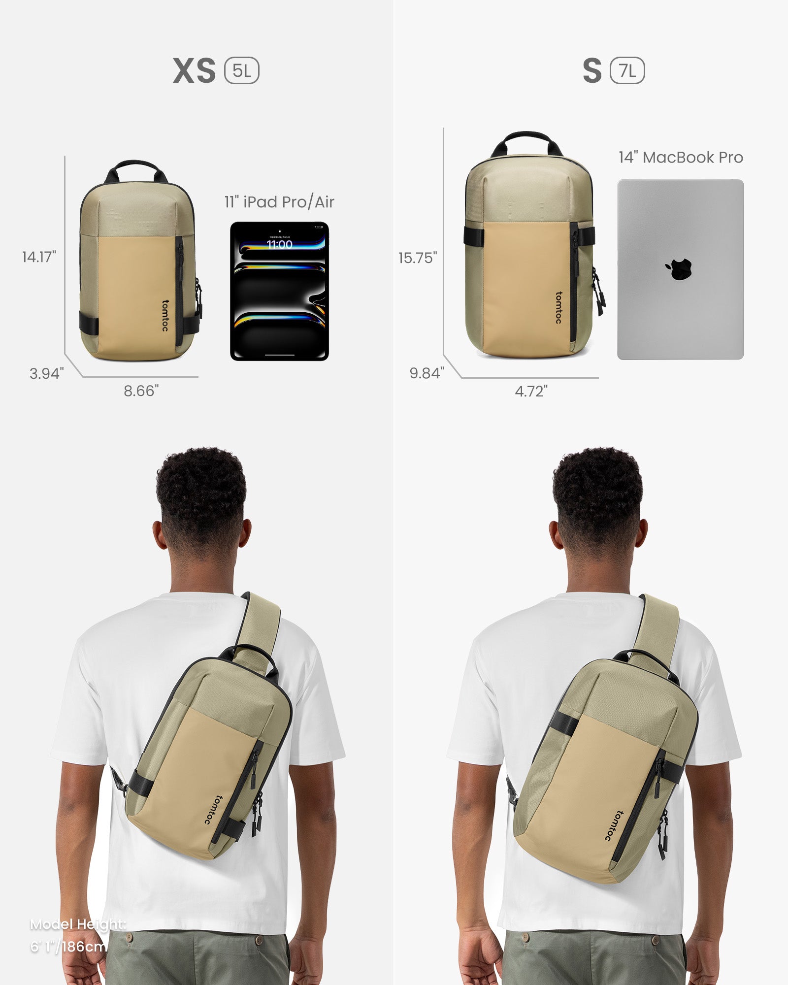tomtoc Navigator-T24 Sling Bag 14 Inch/7L Khaki - T24M1K1 Laptop Backpacks