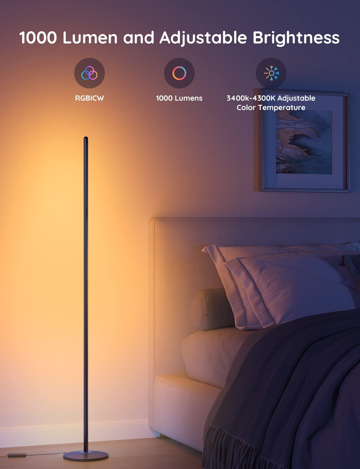 Govee RGBIC Corner Floor Lamp – RGBIC with Matter Support (Black)