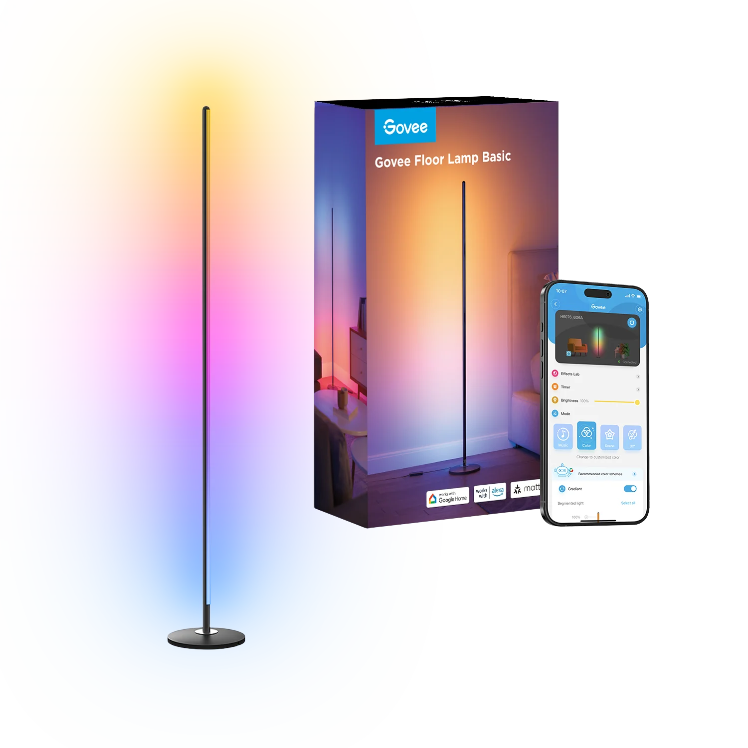 Govee RGBIC Corner Floor Lamp – RGBIC with Matter Support (Black)