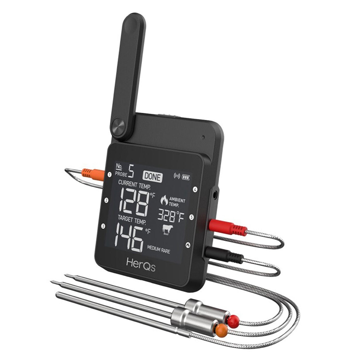 herQs Professional – Smart Wi-Fi & Bluetooth BBQ Thermometer with 6-Probe Support