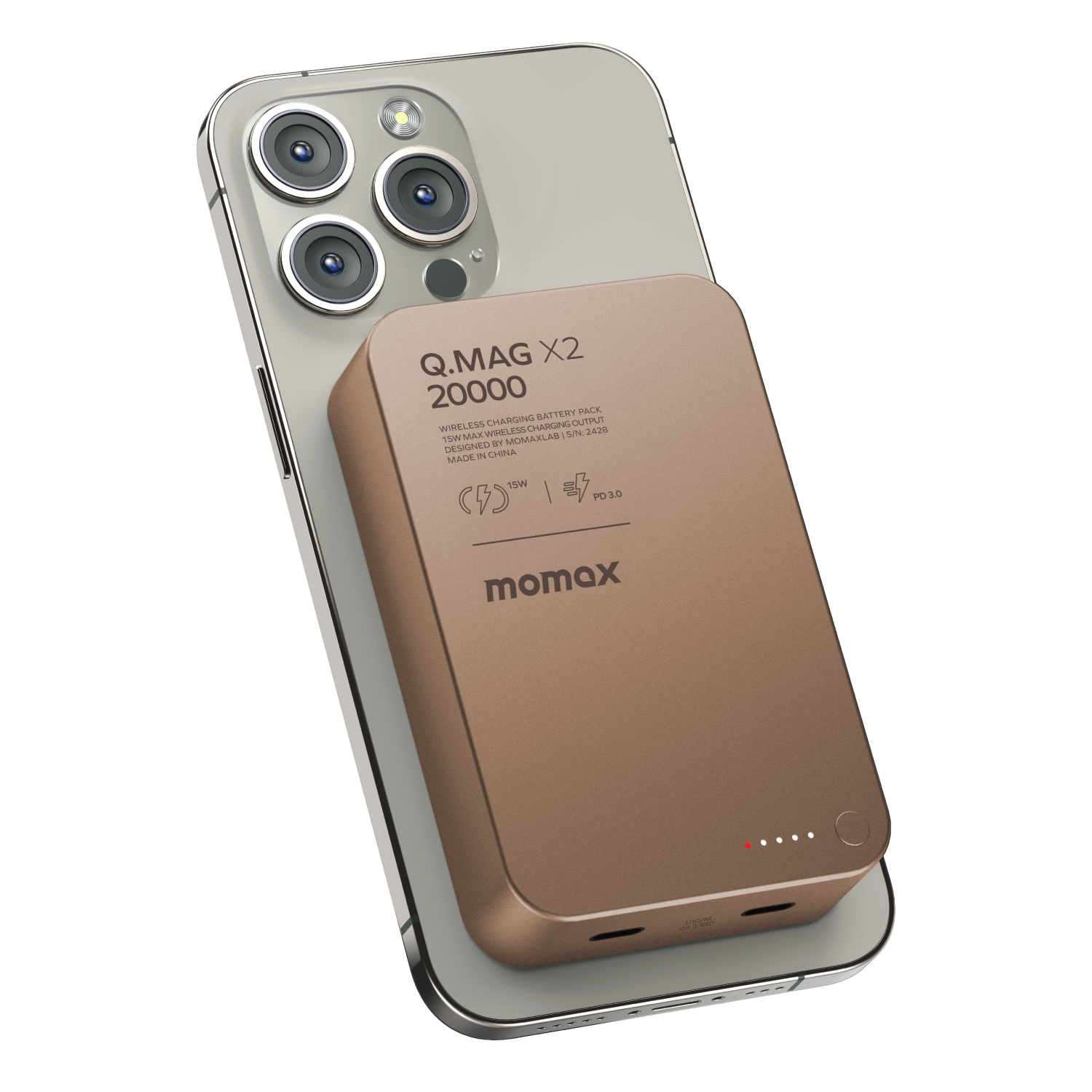 Momax Q.Mag X2 35W 20000mAh Wireless Battery Pack Desert Titanium