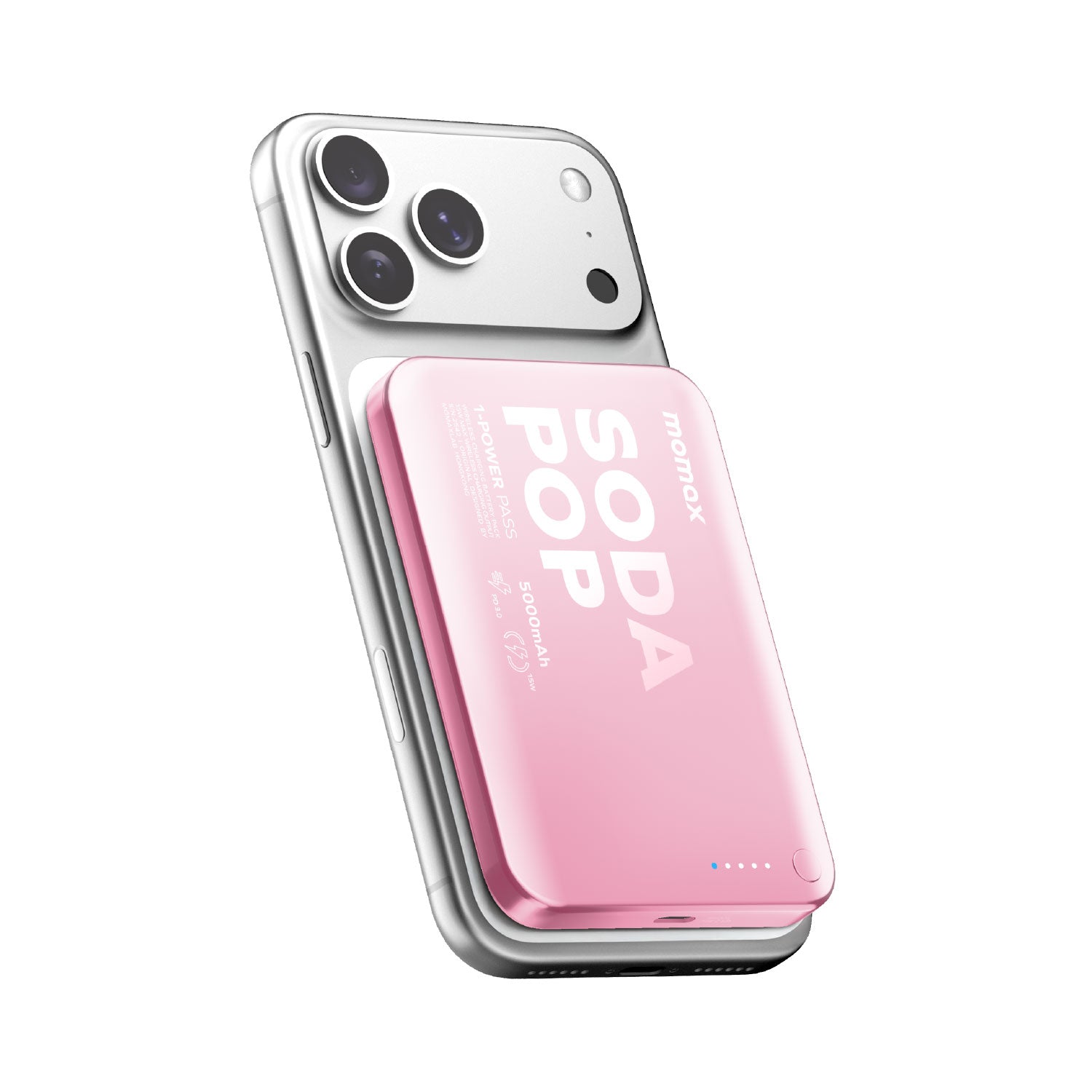 Momax 1-POWER PASS 5000mAh Magnetic Wireless Battery Pack (Pink)
