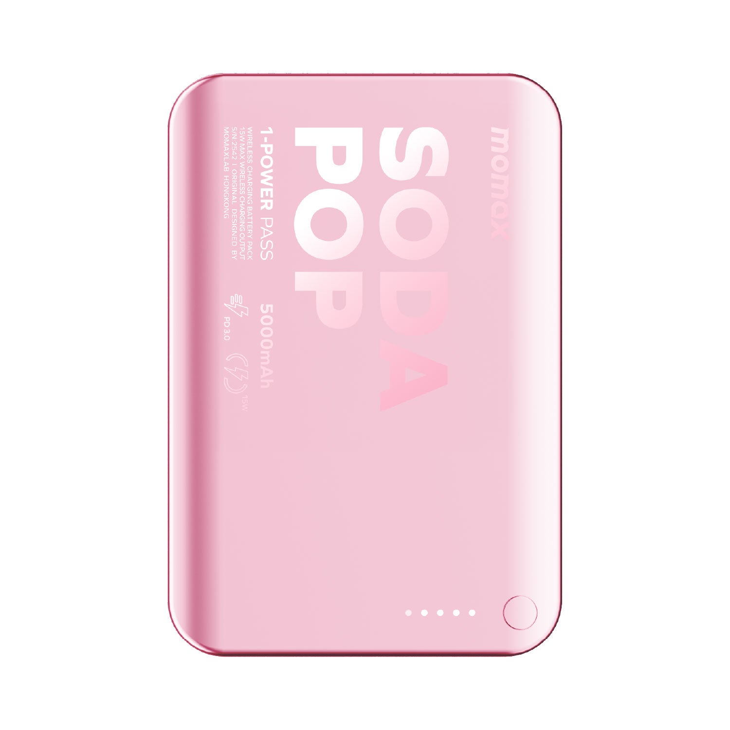 Momax 1-POWER PASS 5000mAh Magnetic Wireless Battery Pack (Pink)