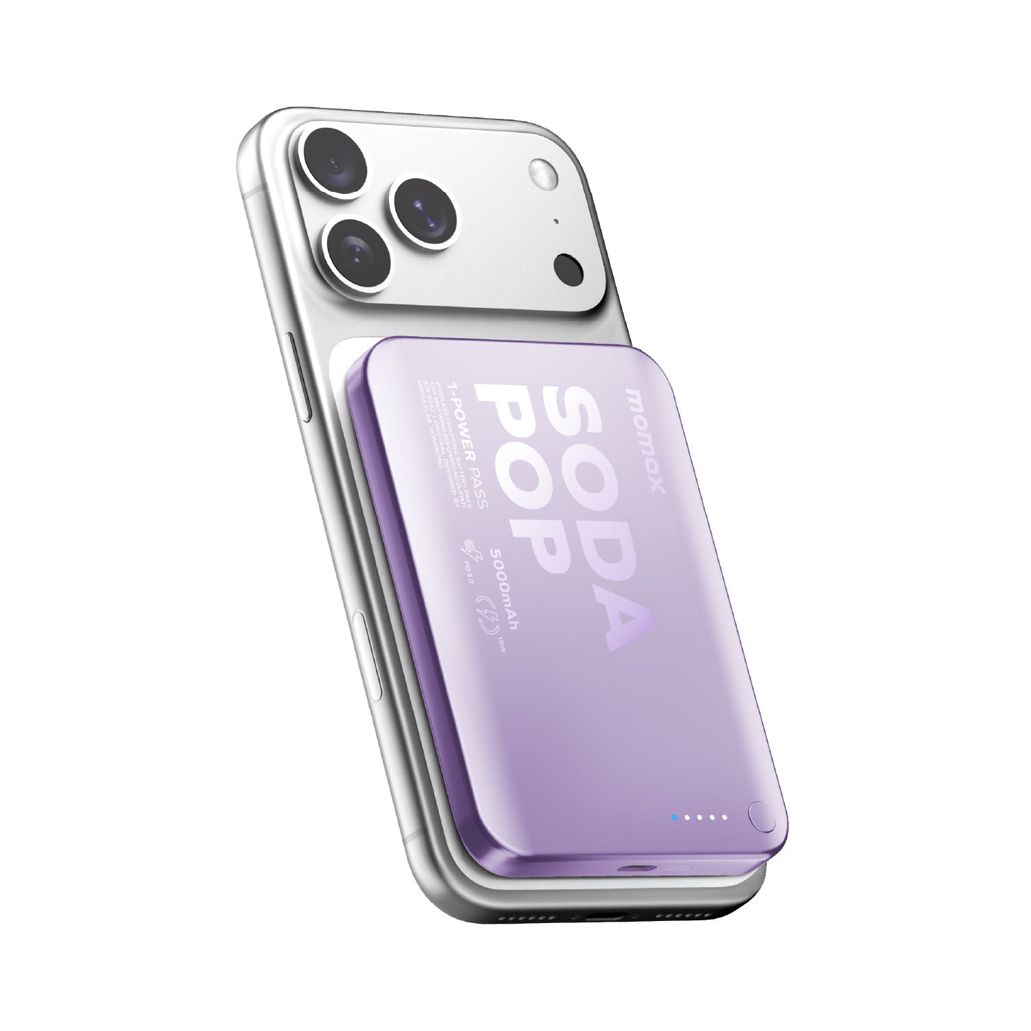 Momax 1-POWER PASS 5000mAh Magnetic Wireless Battery Pack (Purple)