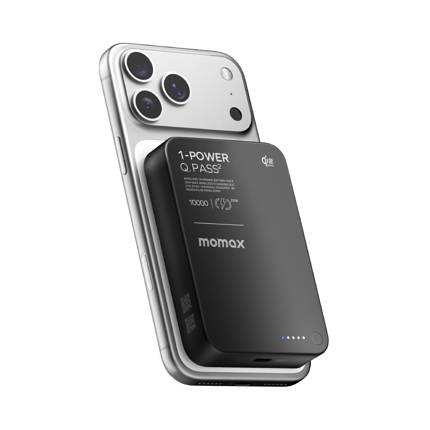 Momax 1-Power Q.Pass 2 10000mAh Qi2.2 Magnetic Wireless Battery Pack (Black)