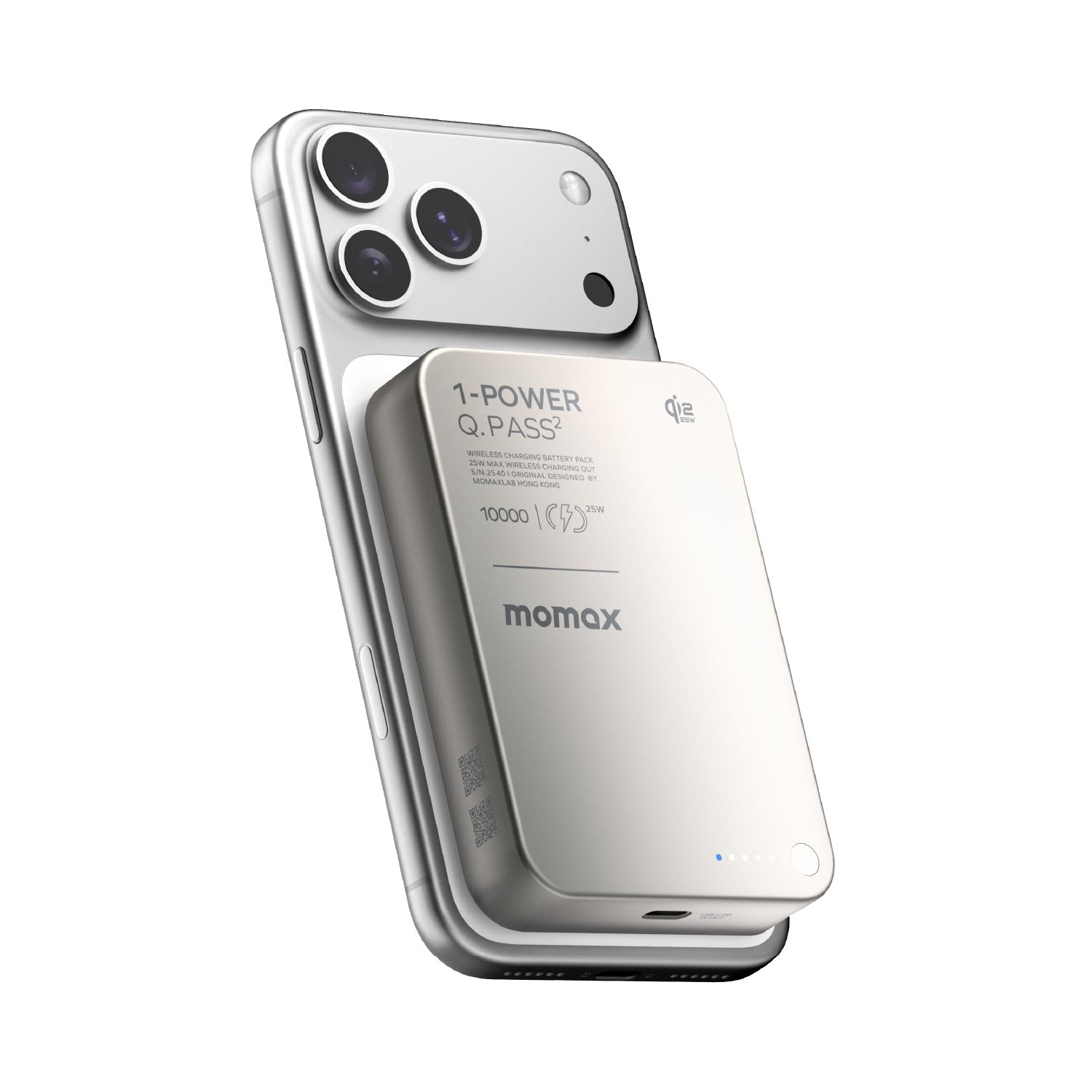Momax 1-Power Q.Pass 2 10000mAh Qi2.2 Magnetic Wireless Battery Pack (Titanium)