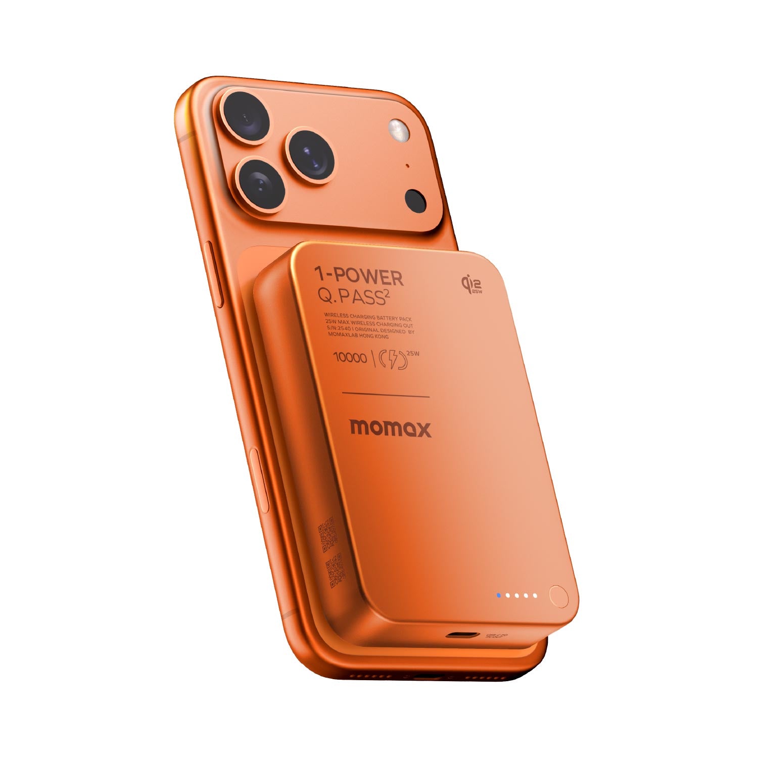 Momax 1-Power Q.Pass 2 10000mAh Qi2.2 Magnetic Wireless Battery Pack (Orange)