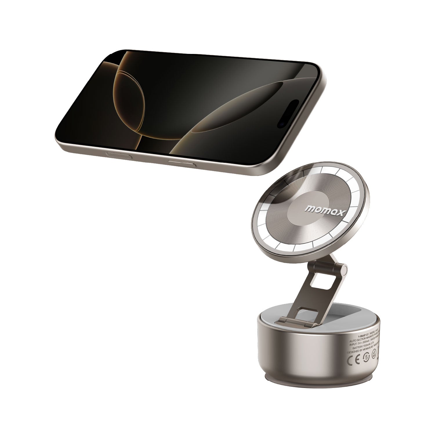 Momax 1-SNAP GO Auto Suction Magnetic Phone Stand (Titanium)