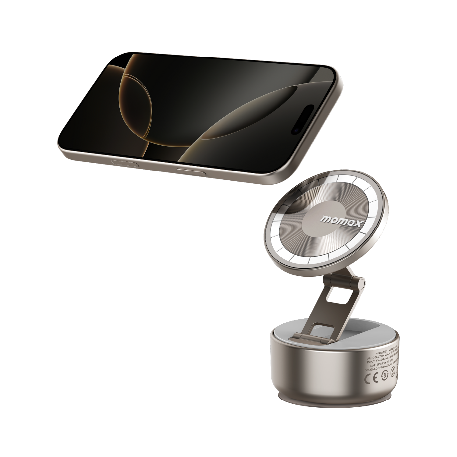 Momax 1-SNAP GO Auto Suction Magnetic Phone Stand (Titanium)