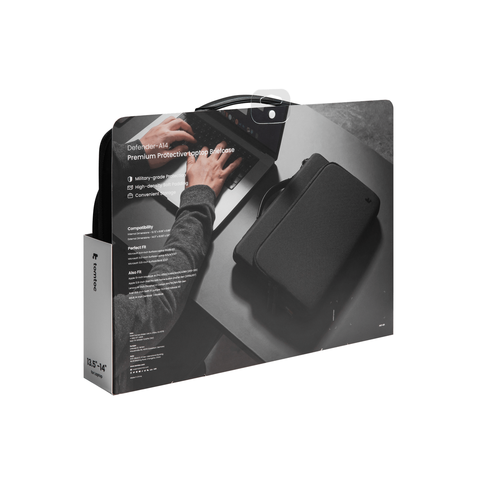 tomtoc Defender-A14 Premium Laptop Briefcase 13 Inch MacBook Black - A14C2D3 Laptop Bags