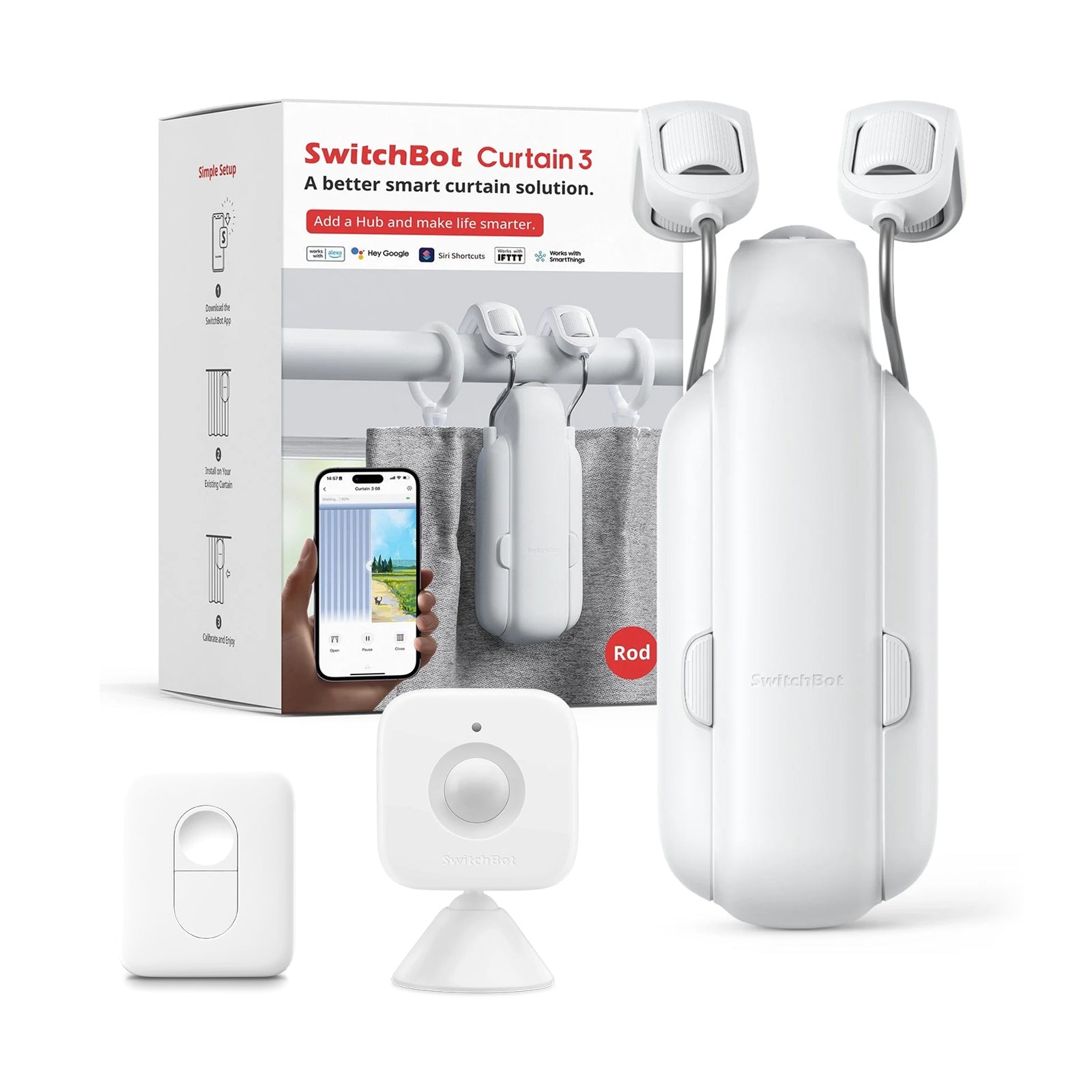 SwitchBot Curtain 3 Starter Kit (Curtain 3 Rod + Remote + Motion Sensor)