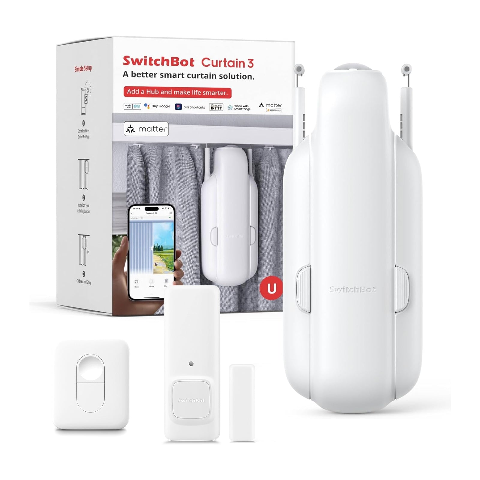 SwitchBot Curtain 3 Starter Kit (Curtain 3 U-Rail + Remote + Contact Sensor)